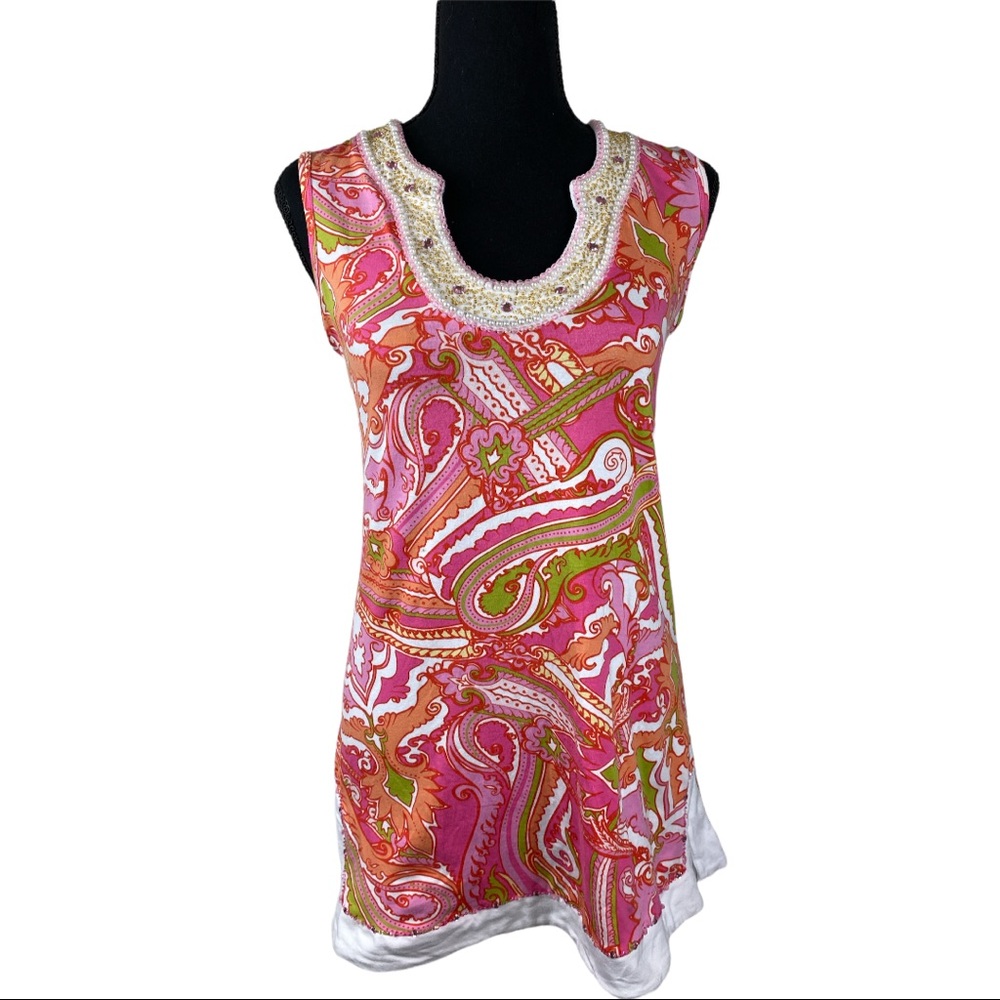 Joyous & Free Pearl and Beaded Sleeveless Cotton Tunic XS
